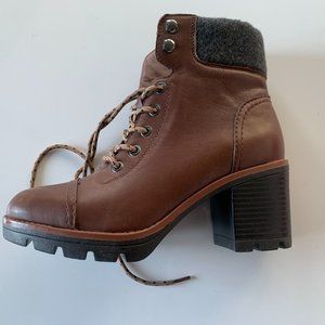 Naturalizer Varuna Ankle Boots Brown Leather Lace-Up Zipper Boots